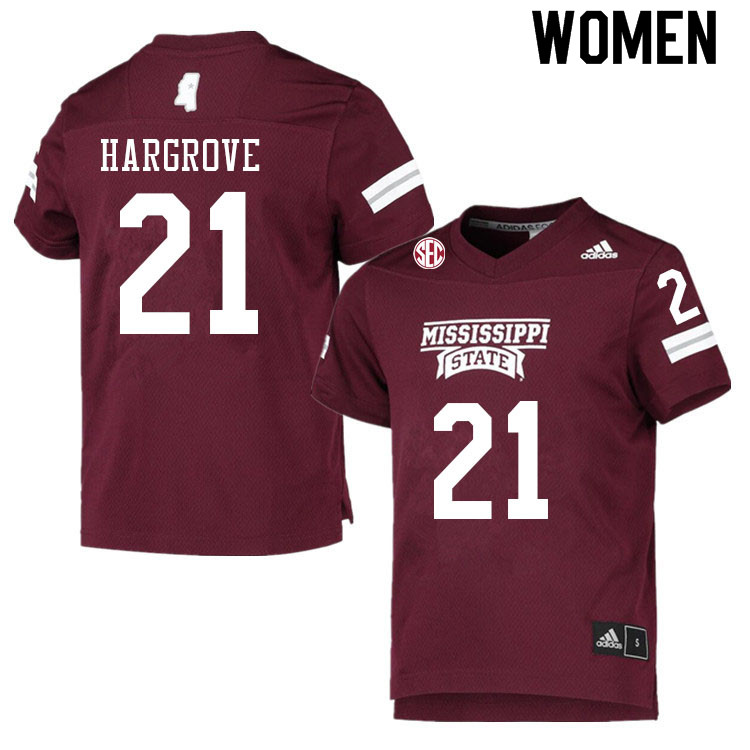 Women #21 Ke'Travion Hargrove Mississippi State Bulldogs College Football Jerseys Sale-Maroon